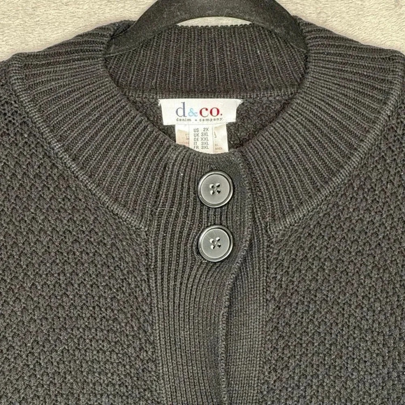 Denim & Co Womens Sweater 2X Black Solid Cardigan Poncho High Neck - Picture 3 of 7